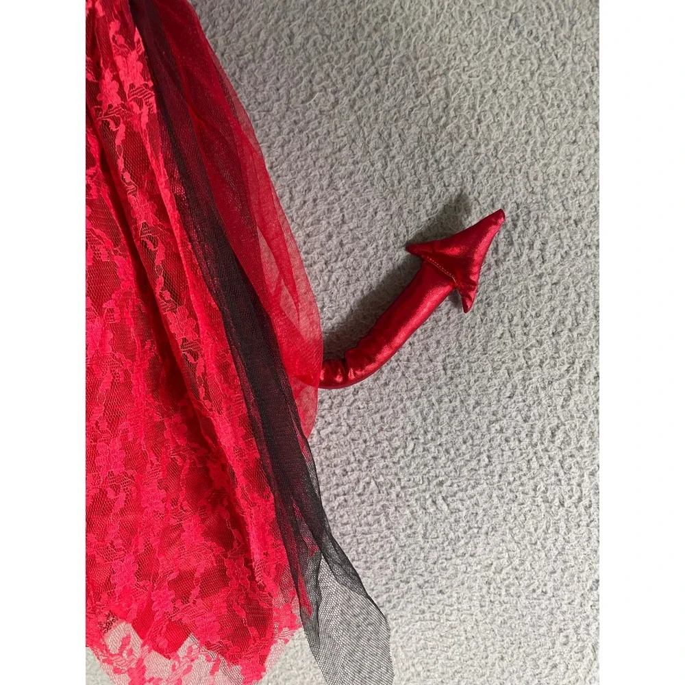 Spirit Halloween Girls Red Devil Costume Dress‎ Size S Sparkle Lace Tail
